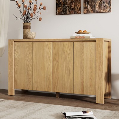 Lycvki Wood Buffet Cabinet with 4-Door Storage and Adjustable Shelves