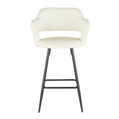 Set of 2 Black Metal and Cream Faux Leather Counter Stools