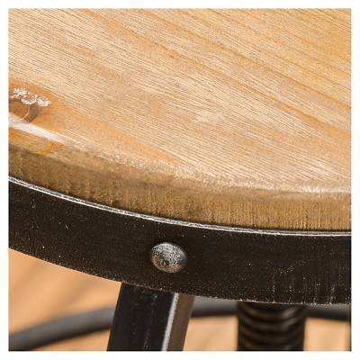 Hartley Adjustable Antique Fir Wood and Metal Barstool