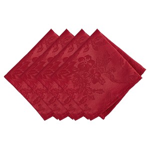 Elrene Poinsettia Elegance Jacquard Holiday Napkins, Set of 4 - 17" x 17" - Elrene Home Fashions - 1 of 4