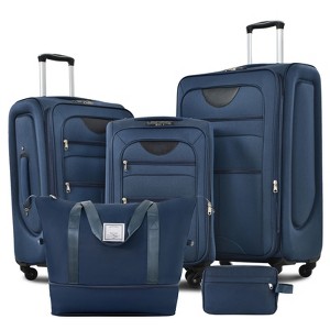 FonTOI 20"&24"&28" Luggage Sets 3 Pieces, Softside Expandable Luggages with Duffel Bag, Spinner Travel luggage Sets, Dark Blue, 12.2"*18.9"*30" - 1 of 4