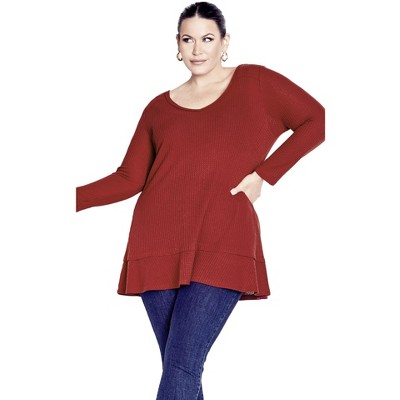 Avenue Women's Plus Size Waffle Ruffle Tunic