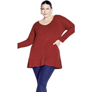 Avenue Women's Plus Size Waffle Ruffle Tunic - 1 of 4