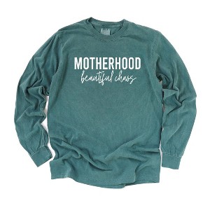 Simply Sage Market Women's Motherhood Beautiful Chaos Long Sleeve Garment Dyed Tee - 1 of 2