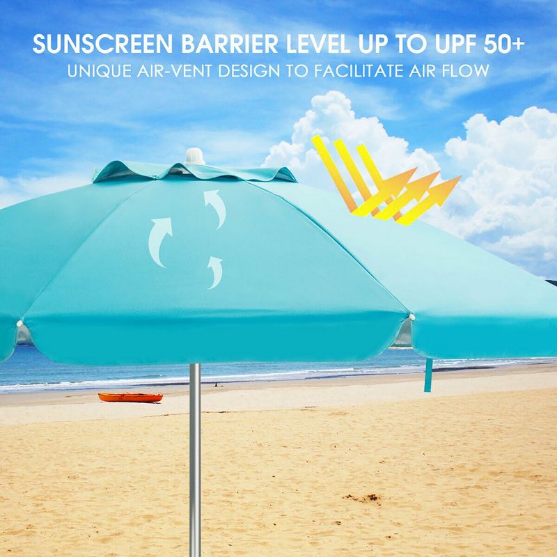 Costway 6.5FT Patio Beach Umbrella Sun Shade Tilt W/Carry Bag Blue, 5 of 11