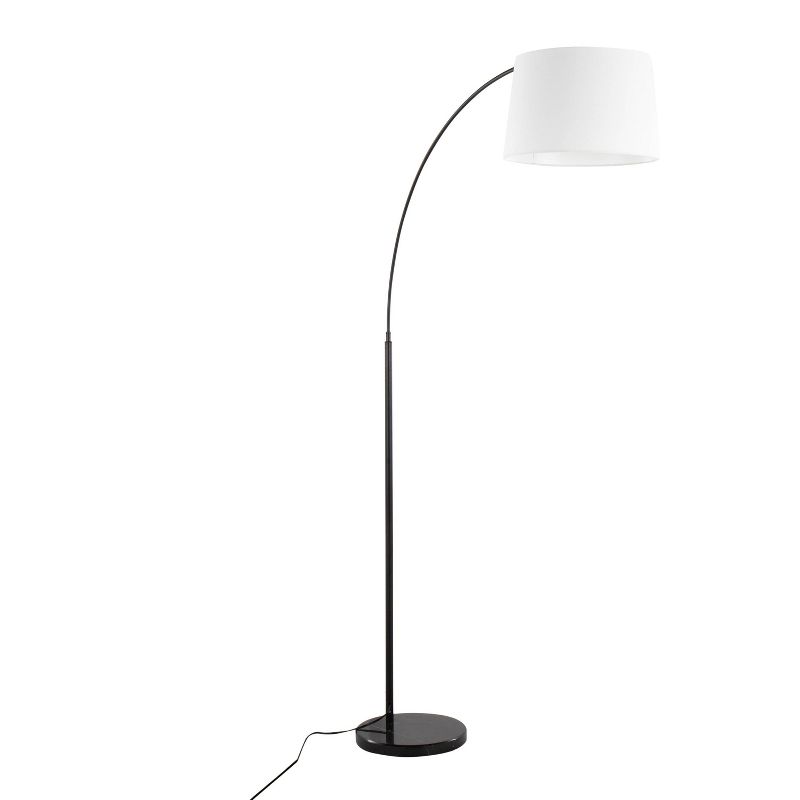 LumiSource March Contemporary Floor Lamp in Black Marble and Black Metal with White Linen Shade, 1 of 11