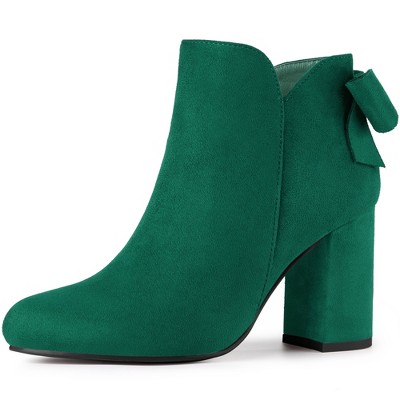 Allegra K Women's Round Toe Bow Decor Chunky Heel Ankle Boots