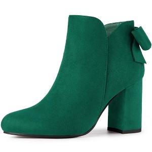 Allegra K Women's Round Toe Bow Decor Chunky Heel Ankle Boots - 1 of 4