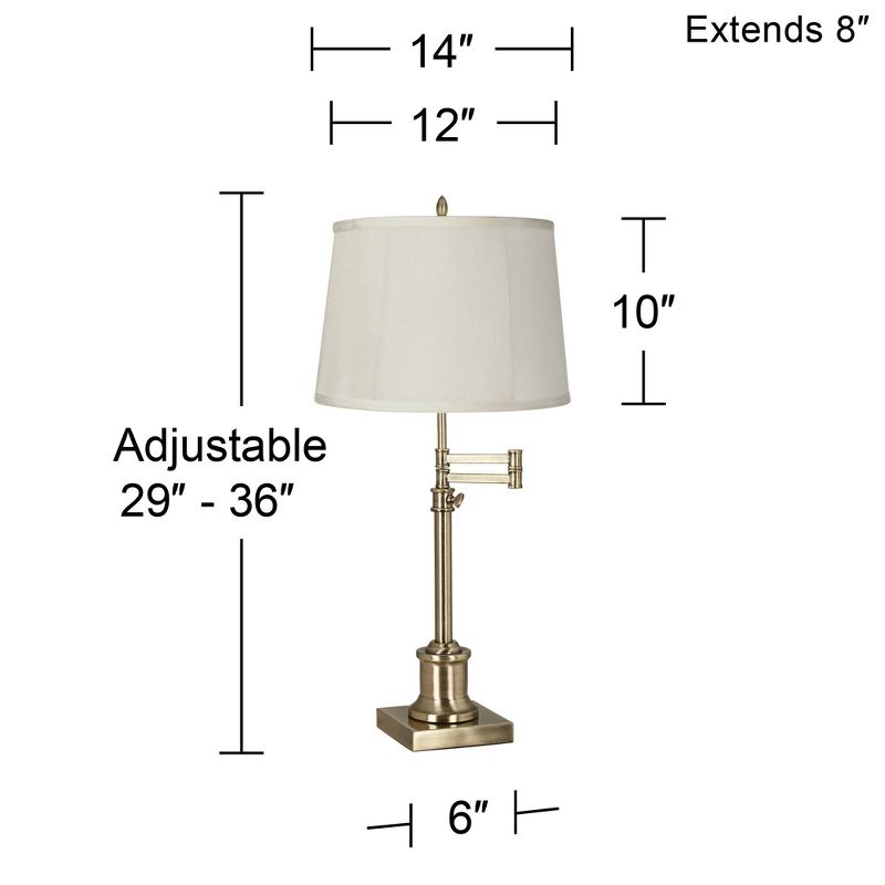 360 Lighting Swing Arm Desk Table Lamp 36" Tall Antique Brass Beige Fabric Drum Shade for Living Room Bedroom Bedside Office Family, 3 of 4