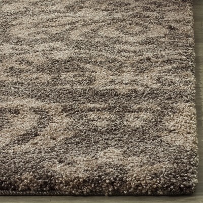 Handmade Smoke and Beige Floral Shag Rug, 27" x 11"