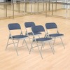 National Public Seating 2200 Series Deluxe Fabric Upholstered 2" Cushion Double Hinge Indoor Outdoor Dining/Office Folding Chair, Blue/Grey, 4 Pack - 4 of 4