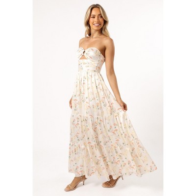 Yellow Floral Strapless Sweetheart Maxi Dress