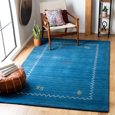 Himalaya Blue Flat Woven Wool Area Rug, 5' x 8'