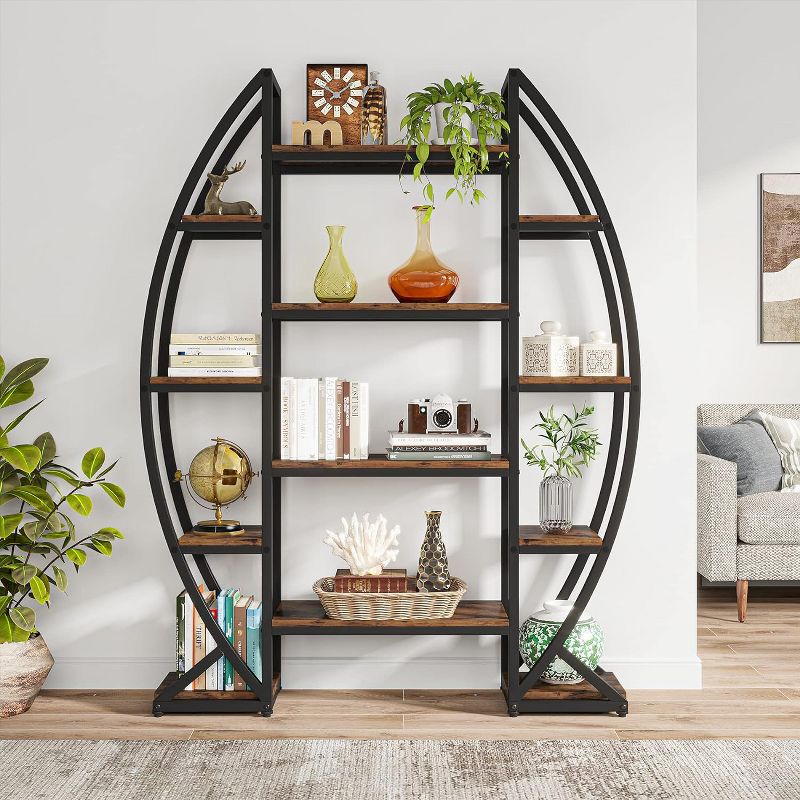 Tribesigns 55" Oval Bookshelf, Triple Wide 5 Tier Etagere Bookcase, Industrial Display Shelves for Living Room, 5 of 9