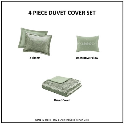 Green Velvet Twin/Twin XL Duvet Cover Set with Decorative Pillow