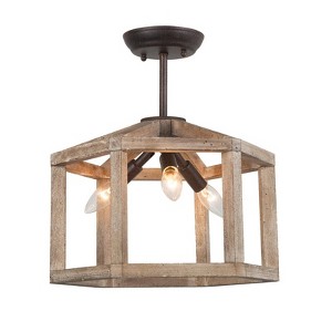 LNC Quaint 3-Lights 14-in Grayish White Wood and Rustic Bronze LED Semi-flush Mount Lightsing - 1 of 4