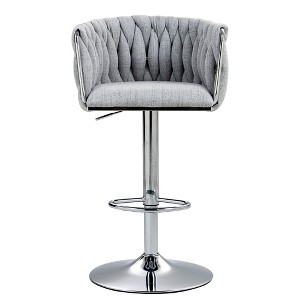 OUTSUPPLY Set of 2 Swivel Bar Stools, 360° Adjustable Height Counter Chairs with Woven Back & Footrest, Silver Chrome Kitchen Island Stools - 1 of 4