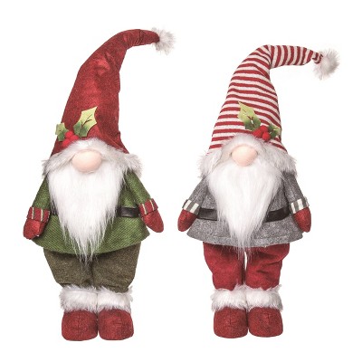 Transpac Christmas Plush Jolly Peppermint Gnome Set of 2 Christmas Home Decorations