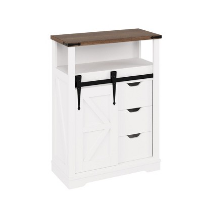 GustoWave Kitchen Storage Cabinet, Farmhouse Barn Door Side Cabinet with Adjustable Shelves and Drawers