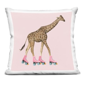 Stupell Industries Funny Giraffe Wearing Roller Skates Over Pink Indoor Decorative Throw Pillow, 18 x 18 - 1 of 3
