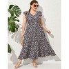 Clearlove Women's Summer Plus Size Dress Ruffle Cap Sleeveless V Neck Side Split Long Beach Maxi Dress - 3 of 4