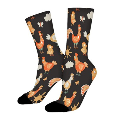 Fun Chickens Women Printed Crew Socks Funny Funky Socks Soft Polyester Novelty Gifts for Artists Men