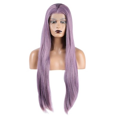 Unique Bargains Women's Long Straight Lace Front Wigs with Adjustable Wig Cap 24" 1 Pc