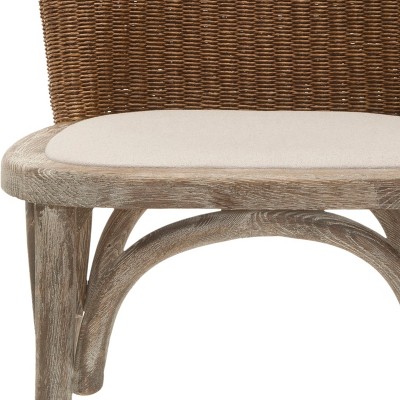Ivory Woven Cane and Oak Dining Side Chair Set