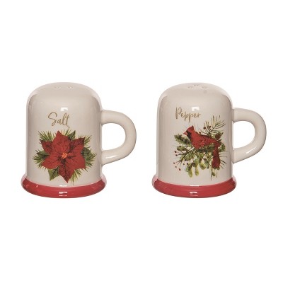 Transpac Christmas Red Cardinal and Poinsette Dolomite Salt and Pepper Shakers Collectables Multicolor 3 in. Set of 2