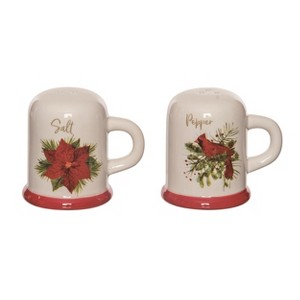 Transpac Christmas Red Cardinal and Poinsette Dolomite Salt and Pepper Shakers Collectables Multicolor 3 in. Set of 2 - 1 of 4