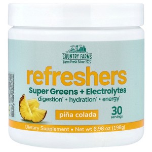 Country Farms Refreshers, Super Greens + Electrolytes, Pina Colada, 6.98 oz (198 g) - 1 of 4