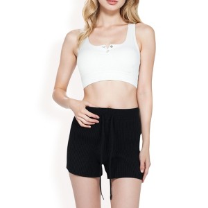 Anna-Kaci Women's Sweater Knit Shorts with Ribbed Cuffs and Front Drawstring Closure in Soft Midweight Fabric for Casual Comfort - 1 of 4