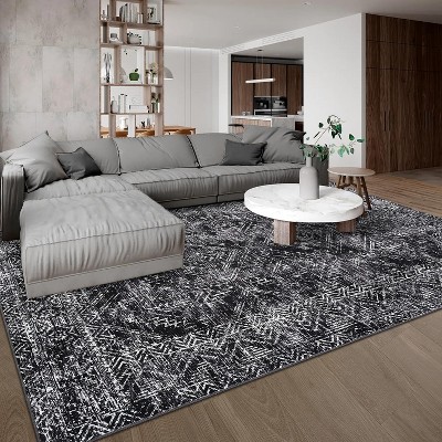 10x13,Washable Runner Rug Runner Vintage Rug Non Slip Kitchen Rug Distressed Grey Rug Low Pile Entryway Rug Soft Bathroom Rugs Stain Black