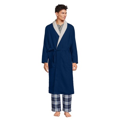 Lands' End Men's High Pile Fleece Lined Flannel Robe