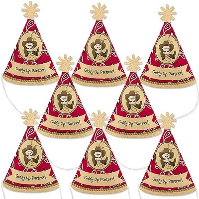 Big Dot of Happiness Little Cowboy - Mini Cone Western Baby Shower or Birthday Party Hats - Small Little Party Hats - Set of 8