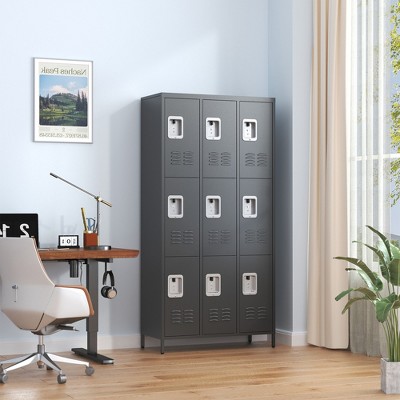 VYNXARIA 9-Door 72"H Metal Lockers with Lock for Employees, Storage Cabinet for School, Office, Gym, Bedroom - Black, Assembly Required