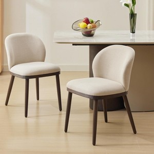 TackView Modern Dining Chairs Set of 2, Linen Upholstered, Wooden Leg & Ergonomic Back Support, for Kitchen Dining Room Restaurant, Beige - 1 of 4