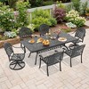 7-Piece Cast Aluminum Patio Dining Set with Rectangle Table, 2 swivel chairs and 4 fixed dining chairs, Red Cushions and Umbrella Hole - 4 of 4