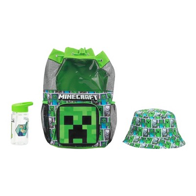 Minecraft Creeper 3-Piece Green Swim Beach Backpack Set