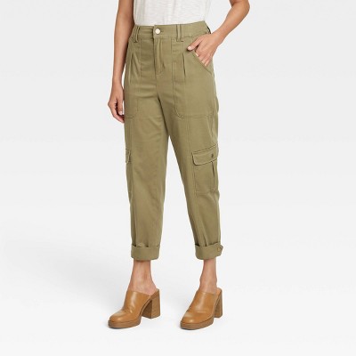 Women's Elastic Waist Ankle Length Casual Cargo Pants with Pockets