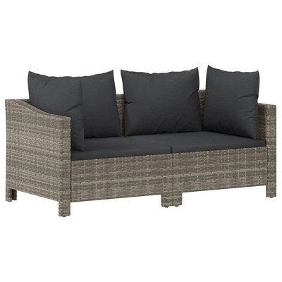 vidaXL Modern Patio Lounge Set, 2 Piece, Durable Poly Rattan Material, Comfort Seat with Cushions, Lightweight and Easy to Assemble - Gray