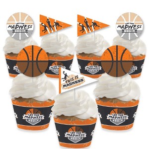 Big Dot of Happiness Basketball - Let the Madness Begin - Cupcake Decoration - College Basketball Party Cupcake Wrappers & Treat Picks Kit - Set of 24 - 1 of 4