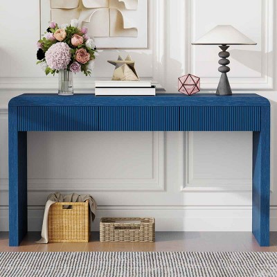Rustic Design Console Table with Fluted Drawers, Rectangular Entryway Table with Wood Grain Finish, Console Table with MDF Frame-Coolbibila