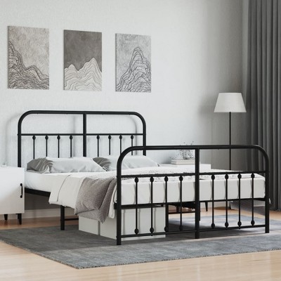 vidaXL Metal Bed Frame with Headboard and Footboard Black 53.1 in.x74.8 in.