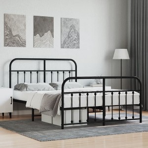 vidaXL Metal Bed Frame with Headboard and Footboard Black 53.1 in.x74.8 in. - 1 of 4