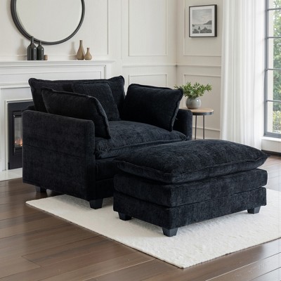 Busaurus Oversized Chenille Indoor Chaise Lounge Chair with Ottoman