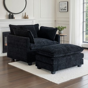 Busaurus Oversized Chenille Indoor Chaise Lounge Chair with Ottoman - 1 of 4