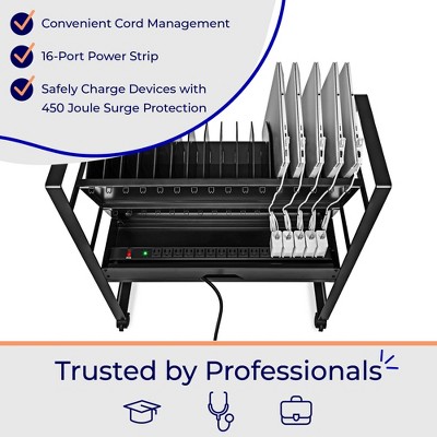 Black Mobile Charging Cart with 16 Device Slots