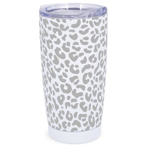 Elanze Designs 20 oz Stainless Steel On the Go Insulated Travel Tumbler With Push Top Lid, Gray Cheetah Leopard Print White - 1 of 4