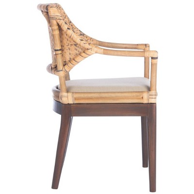 Carlo Transitional Rattan Arm Chair with Honey Mahogany Legs
